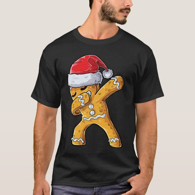 Camiseta Dabbing Gingerbread Santa Christmas Kids Boys Xmas (Frente)