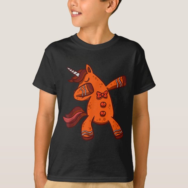 Camiseta Dabbing Gingerbread Unicorn Cookie Christmas  (Frente)