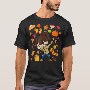 Camiseta Dabbing Girl Autumn Maple Pumpkin Fall Season Leav