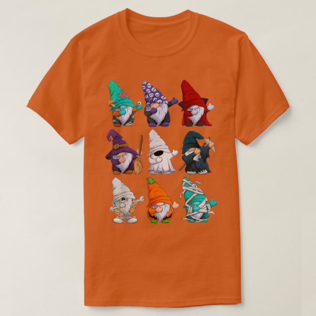 Camiseta Dabbing Gnomys Skeleton Zombie Scary Pumpkin (Frente do Design)