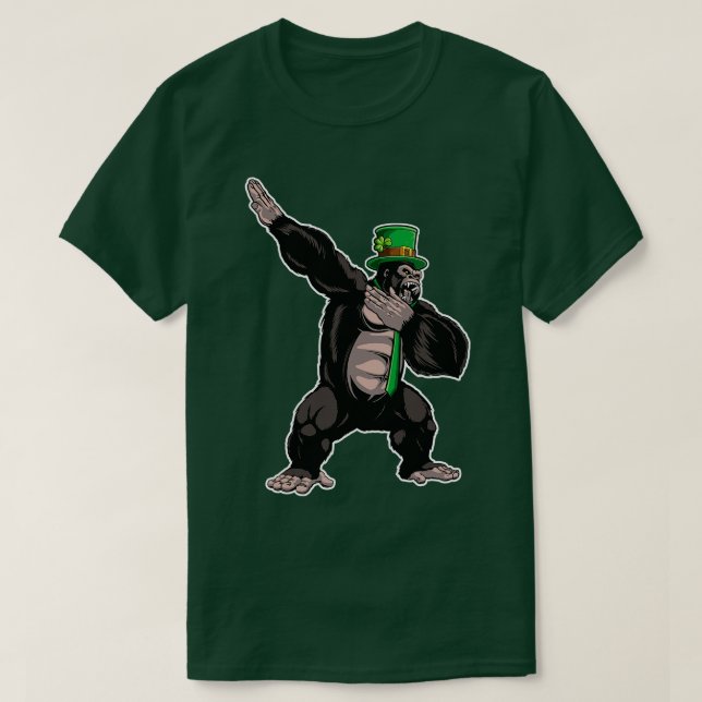 Camiseta Dabbing Gorilla Leprechaun Dia de São Patrício For (Frente do Design)