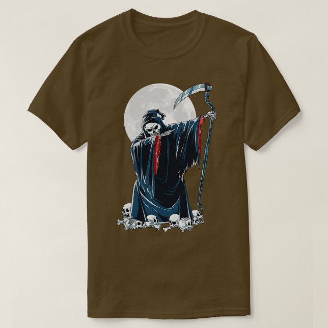 Camiseta Dabbing Grim Reaper Skeleton Halloween Fu (Frente do Design)
