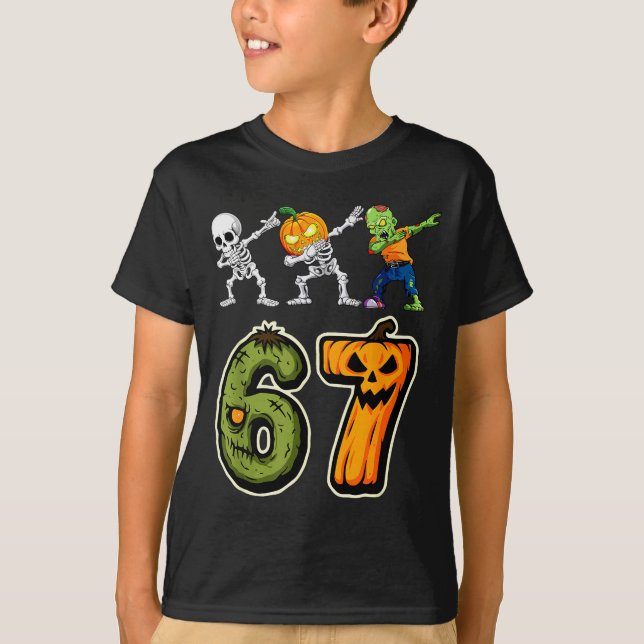 Camiseta Dabbing Halloween Boys Six Seven 67 Meme Funny Kid (Frente)