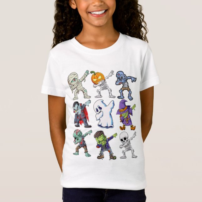 Camiseta Dabbing Halloween Boys Skeleton Zombie Mummy (Frente)