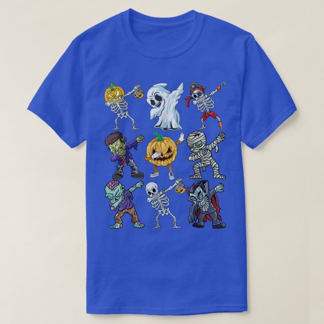 Camiseta Dabbing Halloween Cara Skeleton Zombie Mummy Ghost (Frente do Design)