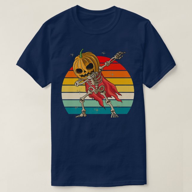 Camiseta Dabbing Halloween JackoLanterno Skeleton Pumpkin R (Frente do Design)
