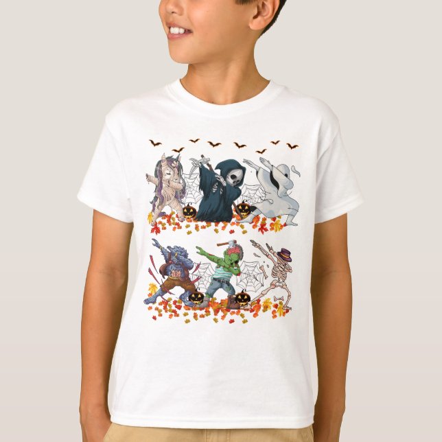 Camiseta Dabbing Halloween Pumpkin Costume skeleton zombie (Frente)