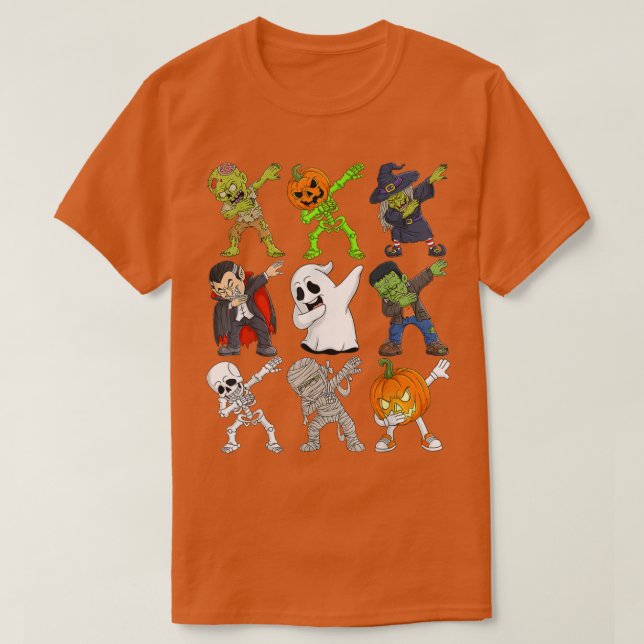 Camiseta Dabbing Halloween Skeleton Zombie Scary Pumpkin Va (Frente do Design)