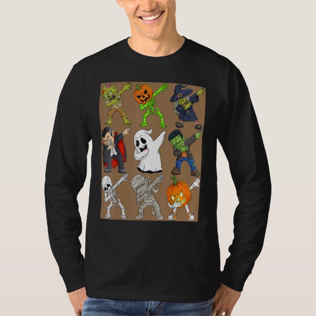 Camiseta Dabbing Halloween Skeleton Zombie Scary Pumpkin Va (Frente)