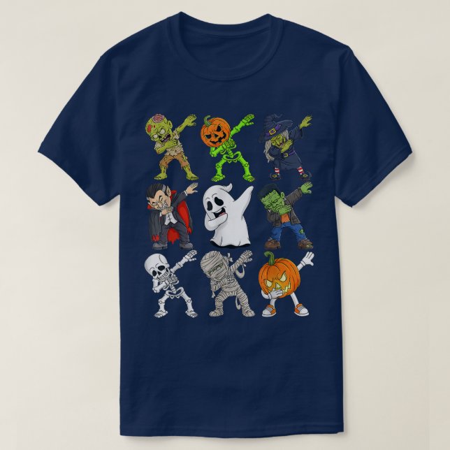 Camiseta Dabbing Halloween Zombie Skeleton Scary Pumpkin Va (Frente do Design)
