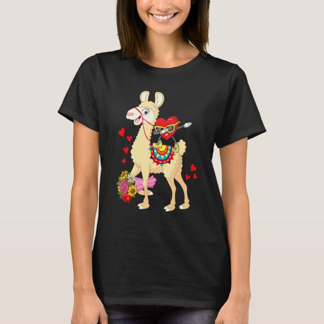 Camiseta Dabbing Heart Sunglass Riding Llama Farmer Valen (Frente)