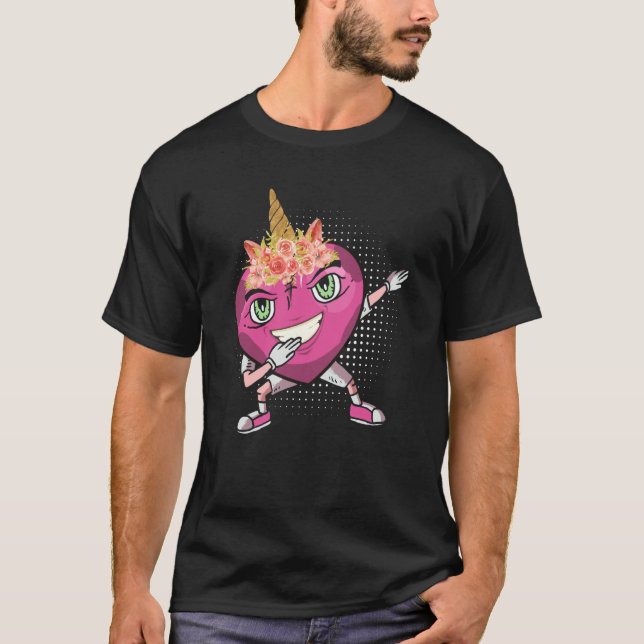 Camiseta Dabbing Heart Unicorn flower crown smile love Vale (Frente)