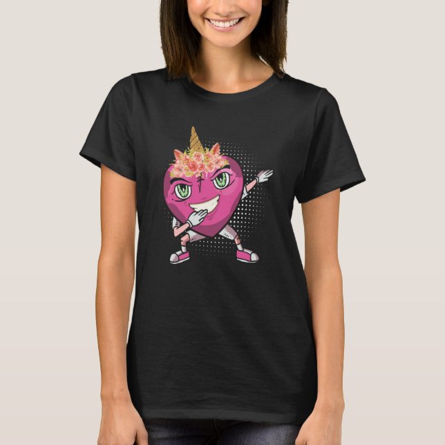 Camiseta Dabbing Heart Unicorn flower crown smile love Vale (Frente)
