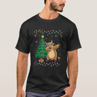 Camiseta Dabbing Highland Cow Xmas Tree Luzes Feias De Nata