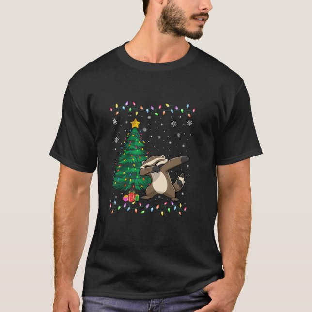 Camiseta Dabbing Honey Badger Xmas Tree Lights Ugly Natal (Frente)
