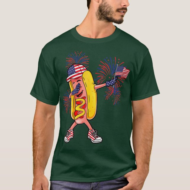 Camiseta Dabbing Hot Dog 4 de julho Hotdog Merica EUA (Frente)