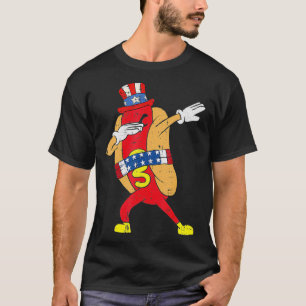 Camiseta Dabbing Hotdog 4 de julho Patriótico Engraçado