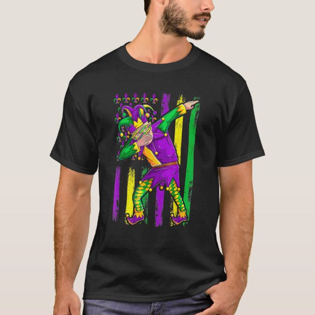 Camiseta Dabbing Jester Mardi Gras Mask Flag Costume Carniv (Frente)