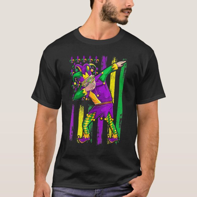 Camiseta Dabbing Jester Mardi Gras Mask Flag Costume Carniv (Frente)