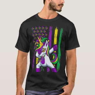 Camiseta Dabbing Jester Unicorn Flag Mardi Gras , Garota Cr
