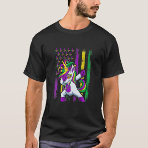 Camiseta Dabbing Jester Unicorn Flag Mardi Gras, Kids Girls