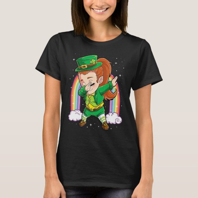 Camiseta Dabbing Leprechaun Girl Green Lucky Shamrock St Pa (Frente)