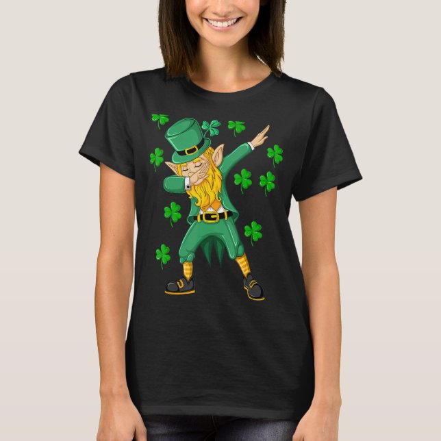 Camiseta Dabbing Leprechaun Green Lucky Shamrock Rua Patric (Frente)