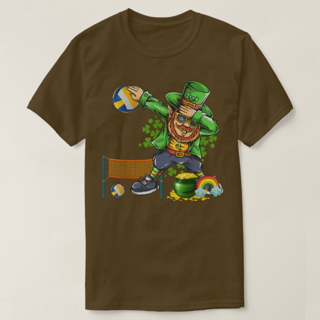 Camiseta Dabbing Leprechaun jogando voleibol no dia de hoje (Frente do Design)