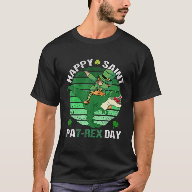 Camiseta Dabbing Leprechaun Riding Rua Pat-Rex Dinosaur Sai (Frente)