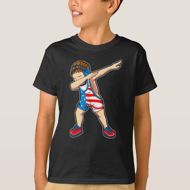 Camiseta Dabbing Luta Boy Wrestler EUA Flag (Frente)