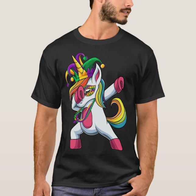 Camiseta Dabbing Mardi Gras Unicorn Apparel Jester Women gi (Frente)
