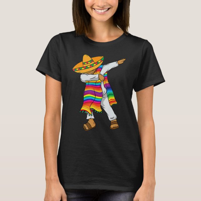 Camiseta Dabbing mexicano Poncho Cinco De Mayo Costume Tee (Frente)