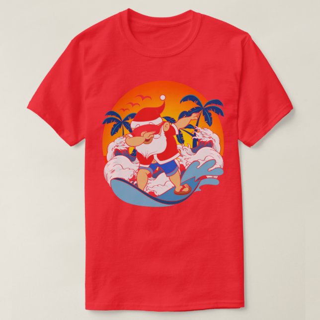 Camiseta Dabbing Papai Noel surfando chocante Natal havaian (Frente do Design)