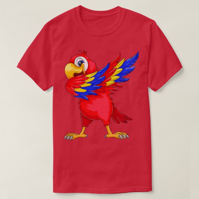 Camiseta Dabbing Parrot Art Engraçado Falando Macaw Dab Dan (Frente do Design)