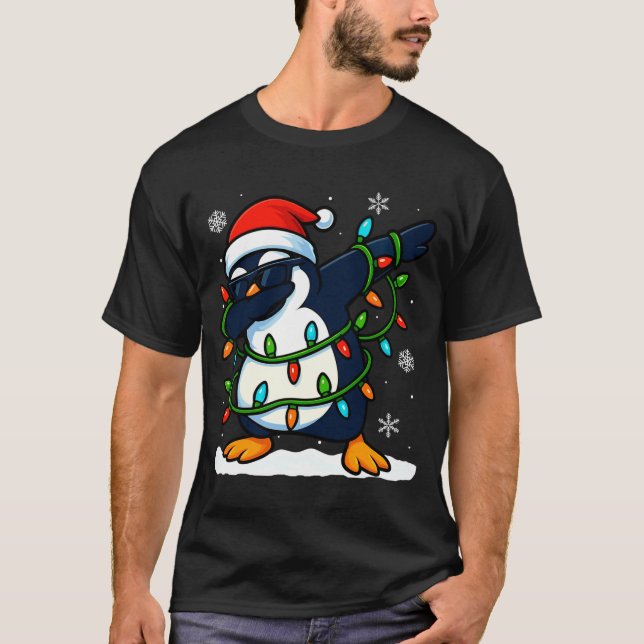Camiseta Dabbing Penguin Christmas Girls Xmas Lights Boys C (Frente)
