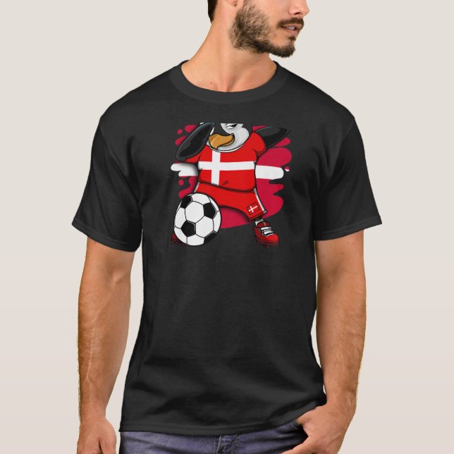 Camiseta Dabbing Penguin Dinamarca Soccer Fans Jersey (Frente)