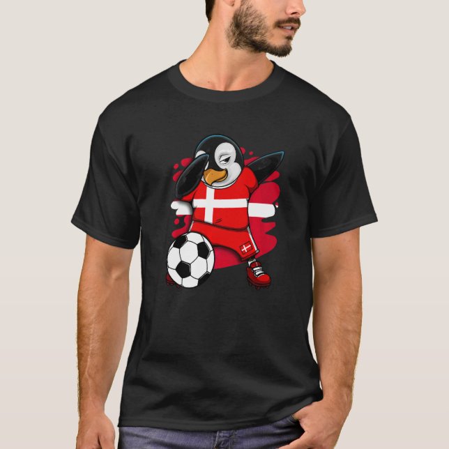 Camiseta Dabbing Penguin Dinamarca Soccer Fans Jersey (Frente)