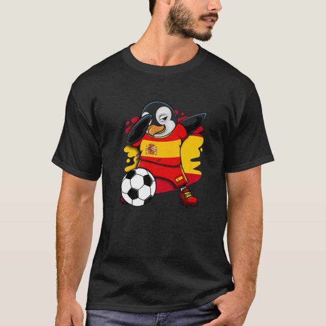 Camiseta Dabbing Penguin Espanha Soccer Fans Jersey Flag Fo (Frente)