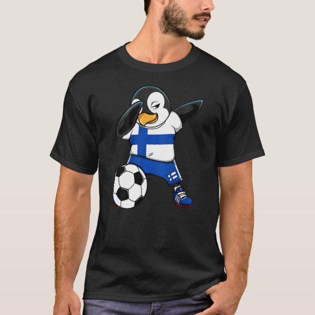 Camiseta Dabbing Penguin Finlândia Soccer Fans Jersey (Frente)