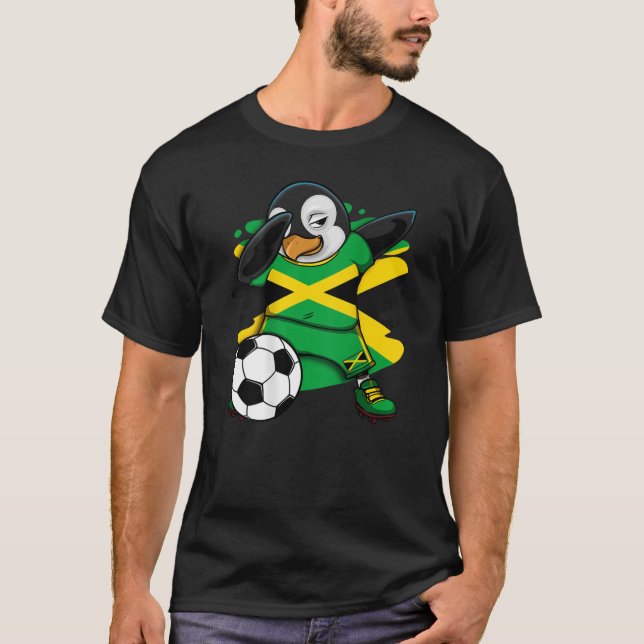 Camiseta Dabbing Penguin Jamaica Soccer Fans Jersey (Frente)
