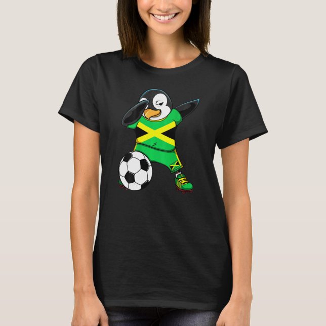 Camiseta Dabbing Penguin Jamaica Soccer Fans Jersey (Frente)