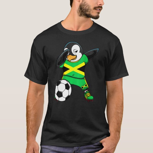 Camiseta Dabbing Penguin Jamaica Soccer Fans Jersey (Frente)