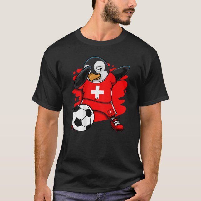Camiseta Dabbing Penguin Suiça Soccer Fan Jersey Foot (Frente)