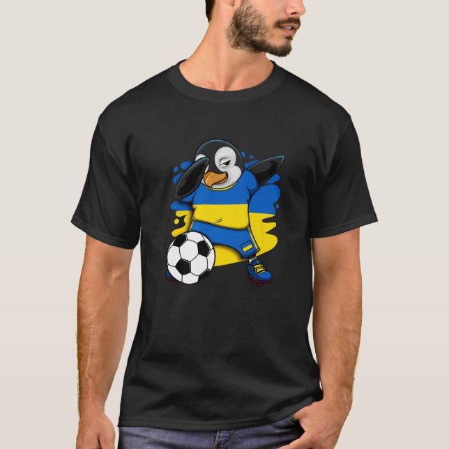 Camiseta Dabbing Penguin Ukraine Soccer Fans Jersey Footbal (Frente)