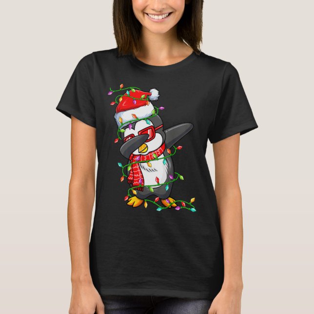 Camiseta Dabbing Penguin Wearing Santa Hat - Penguin Lover  (Frente)