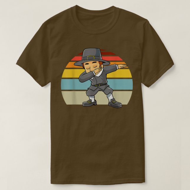 Camiseta Dabbing Pilgrim Ação de Graças Retro Boys Toddl (Frente do Design)