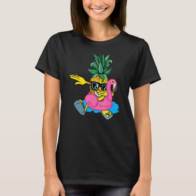Camiseta Dabbing Pineapple Flamingo Float Aloha Beaches Haw (Frente)