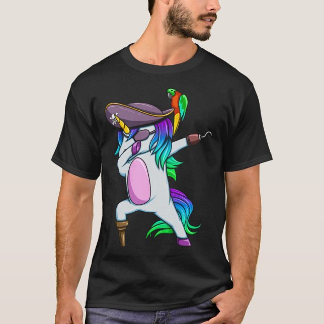Camiseta Dabbing Pirate Magical Rainbow Unicorn  Halloween (Frente)
