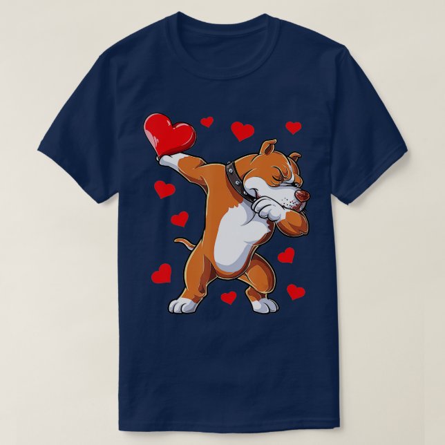 Camiseta Dabbing Pit Bull Heart Dias de os namorados Boys K (Frente do Design)