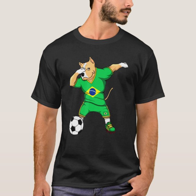 Camiseta Dabbing Pitbull Brasil Soccer Fãs Jersey Brazilia (Frente)